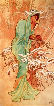  panel Works - Winter 1896panel Czech Art Nouveau distinct Alphonse Mucha